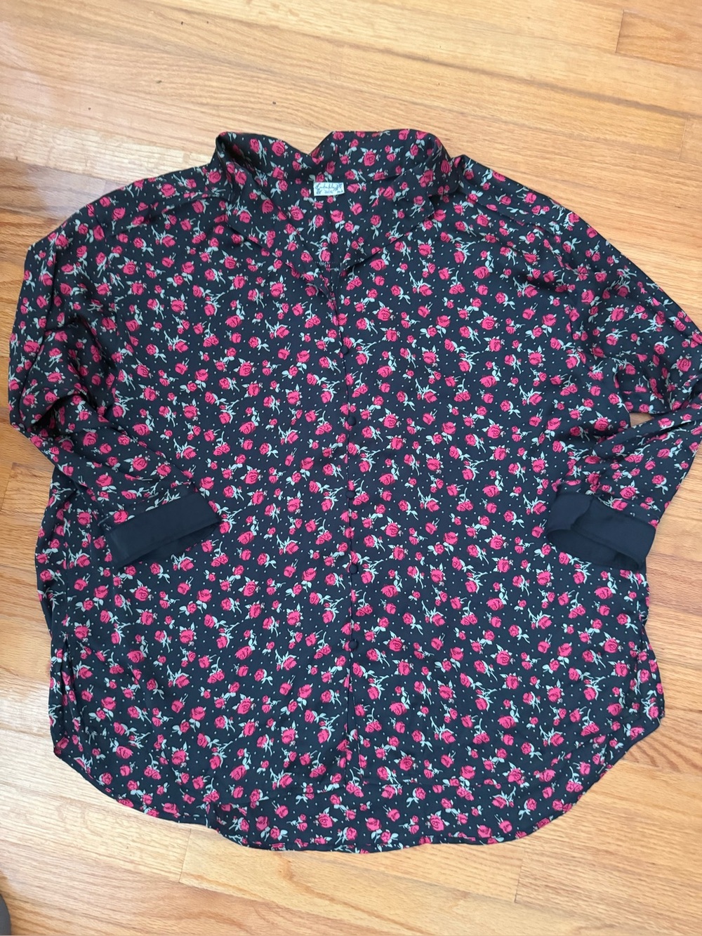 Intimately Free People Black and Rose print oversized silky button up